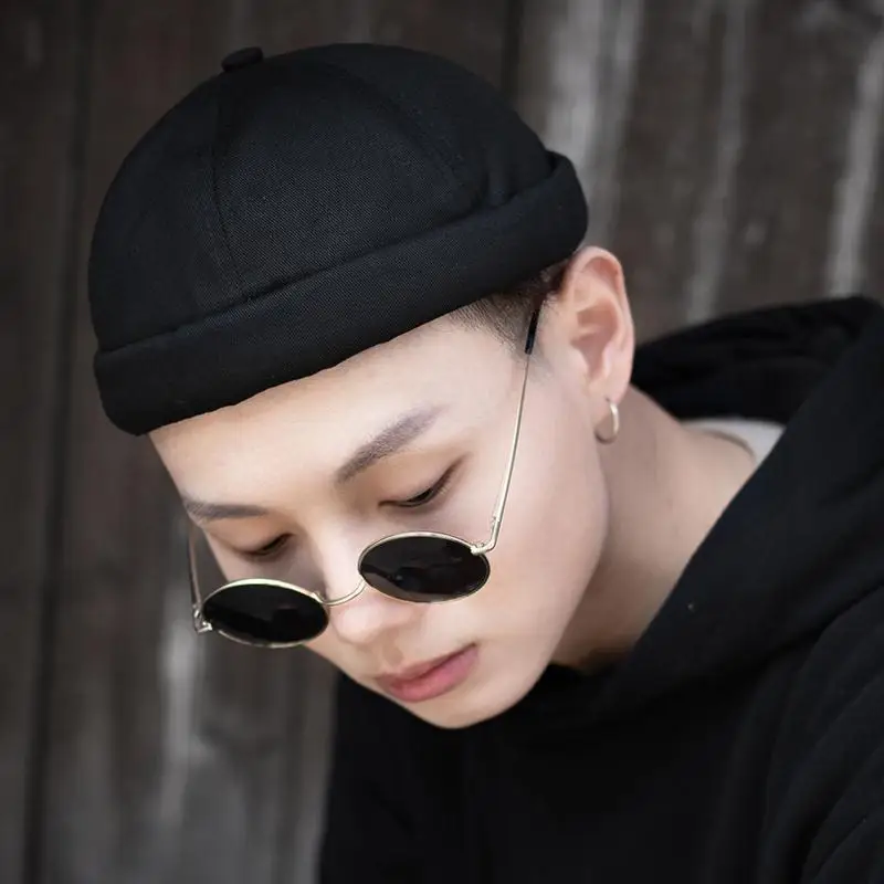 HZM-23388 Brimless Hats for Men Women Skullcap Men Vintage Docker Beanie Cap Washed Cotton Rolled Cuff Hat