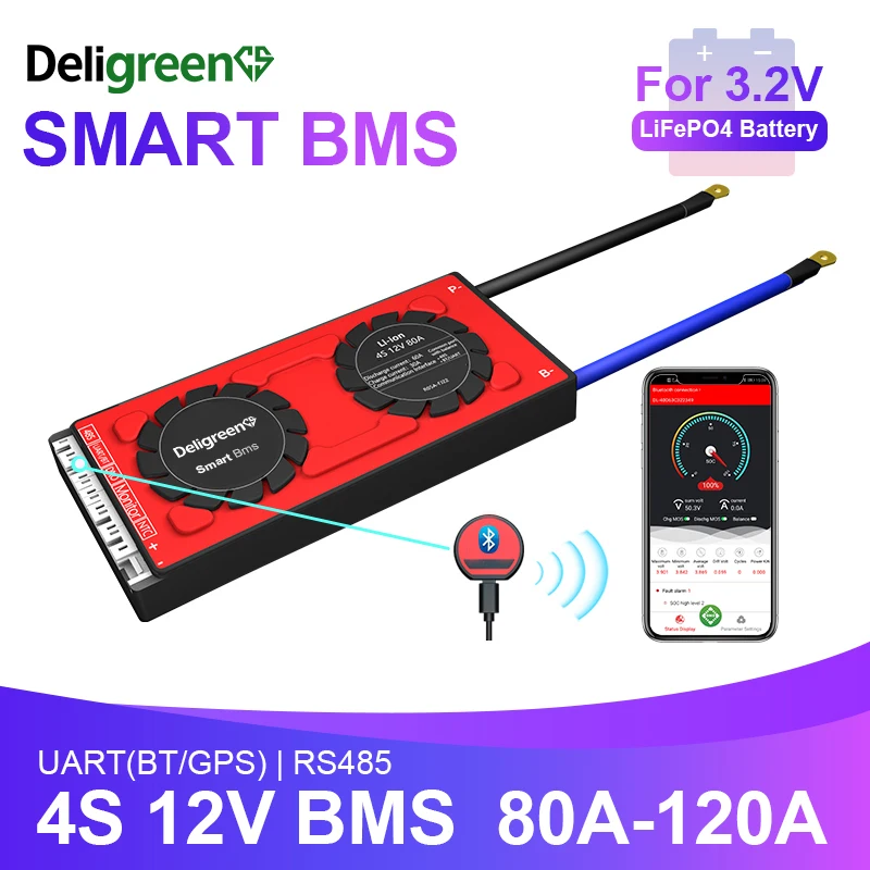 BMS 4S Смарт 12V 80A 100A 120A UART 485 синий зуб управления ЖК-дисплеем для детей возрастом от LifePO4 батарея на колесах IOS и