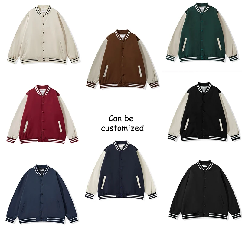 OEM High Quality Customized Leather Sleeve Waterproof Windproof Cotton Varsity Jacket  Unisex Jacket Couple Coat