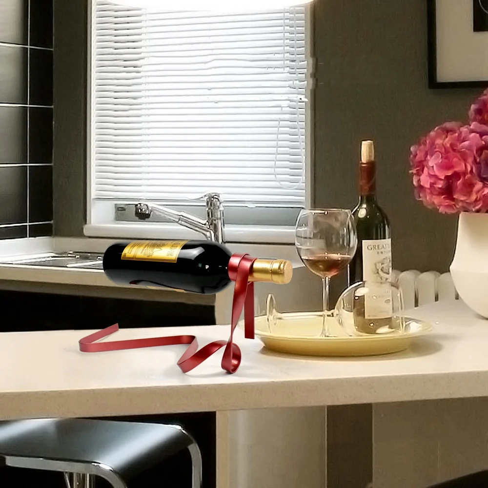 Colorful Ribbon Iron Wine Bottle Holder Creative Iron Suspended Wine Rack Bar Tabletop Wine Display Rack Bottle Holder