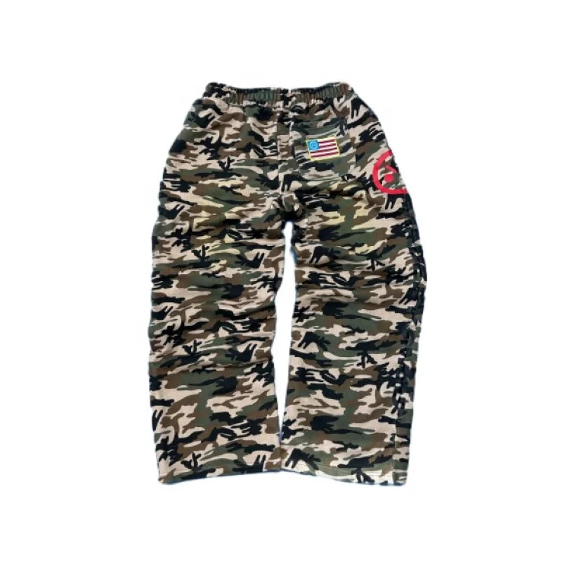 Camouflage Trousers Custom Screen Print Logo Men Heavyweight 600GSM Cotton French Terry Sweatpants Baggy Wide Leg Cargo Pants
