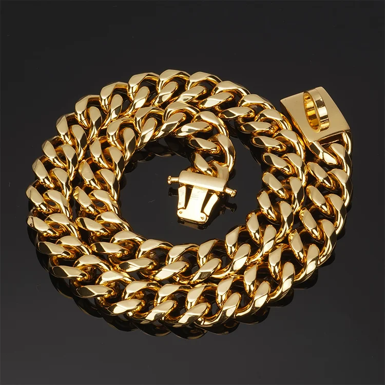 Heavy Duty Gold Dog Chain Collar 14mm 19mm 32mm Metal Stainless Steel Big Cuban Link Dog Collars Chains
