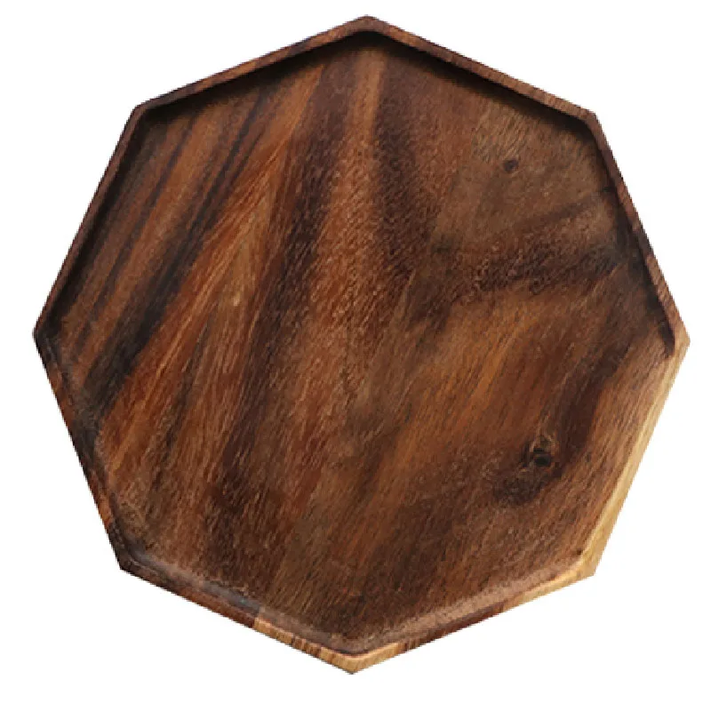 Japanese Style Octagonal Acacia Wood Tray Solid Kung Fu Tea & Western Food Tray Sustainable Square Plate Dish for Hotels
