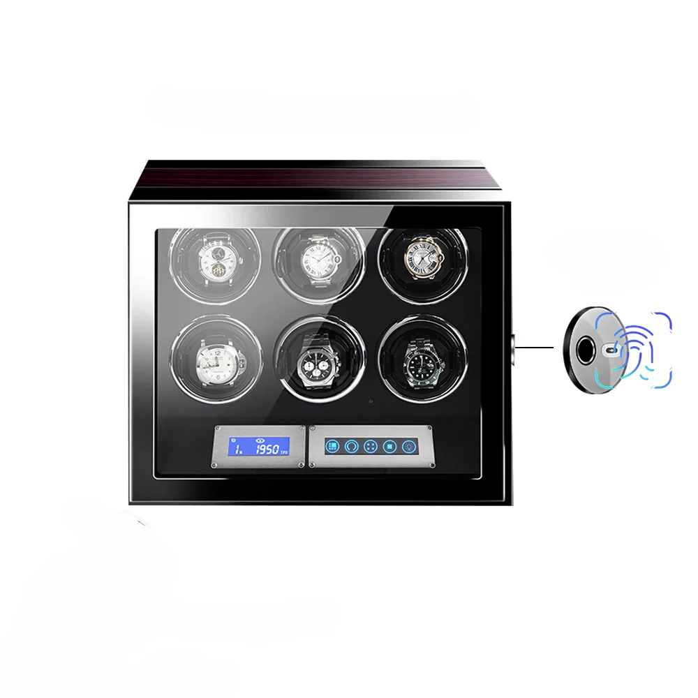 GC03-L21EB-L-ARF factory price Wood Storage Box LCD Touch Screen Fingerprint lock Mechanical Watches Shaker 6 Wristwatch winder