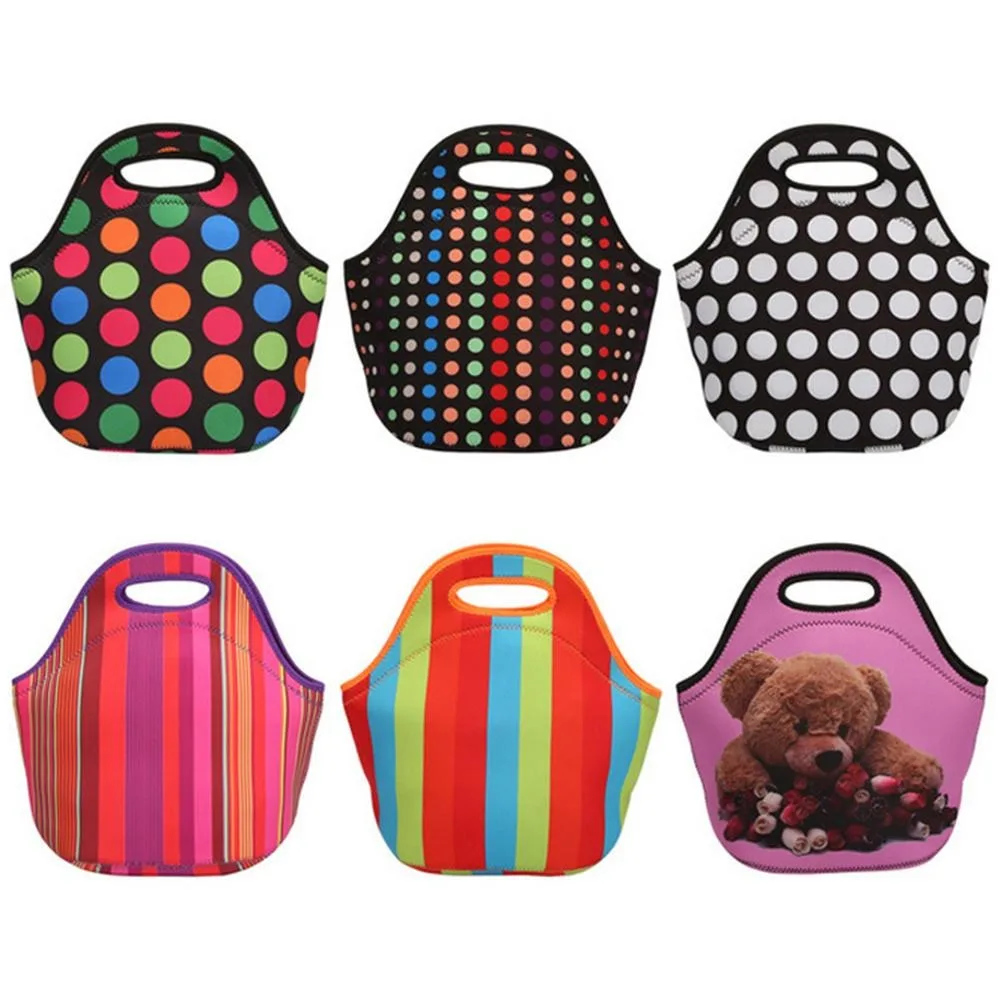 Portable Neoprene Lunch Bag Bento Box Insulated Tote Cooler Bag Container Dinner Picnic Kids School Food Storage Bag