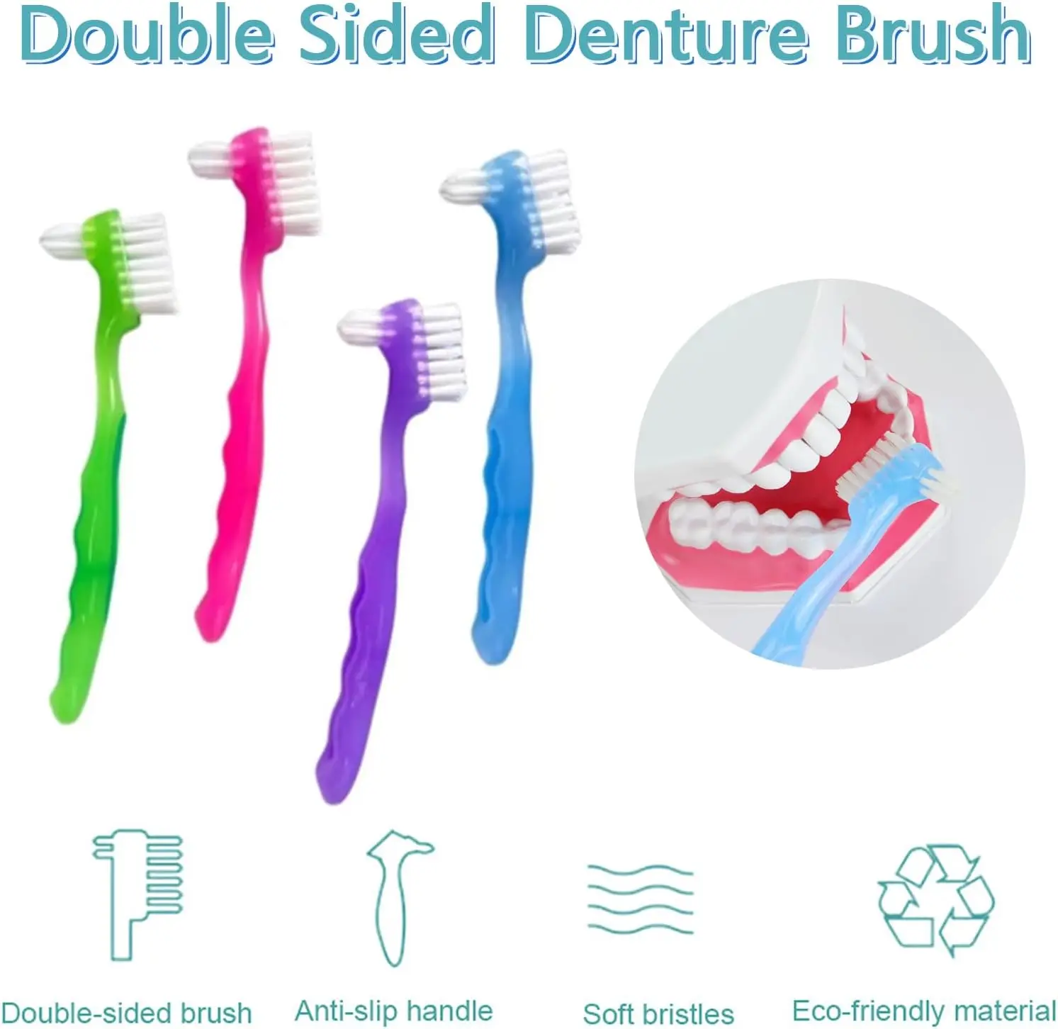 Denture Brush Small Toothbrush for Dentures Multi-Layered Bristles Ergonomic Rubber Handle for False Teeth Cleaning