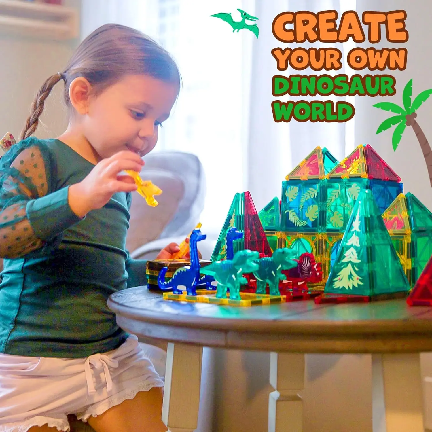 zoo dinosaur Animals Magnetic Building tiles educational colorful 3D magnet building colorful block bricks toy