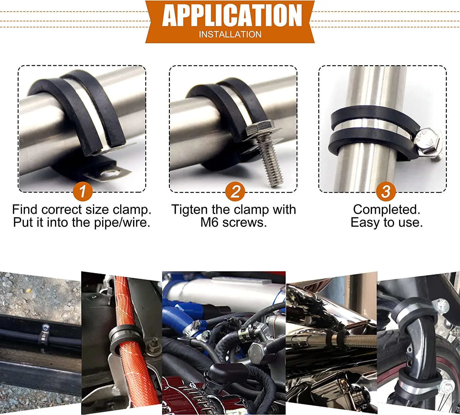 Set Of 52 Rubber Lined P Clips Cable Hose Clamps Pipe Holder Air Clip Clamp Kit Stainless Steel Rubber Cushion Pipe Clamps