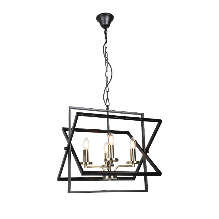 Vintage European design cafe dining room black decoration antique brass led chandelier