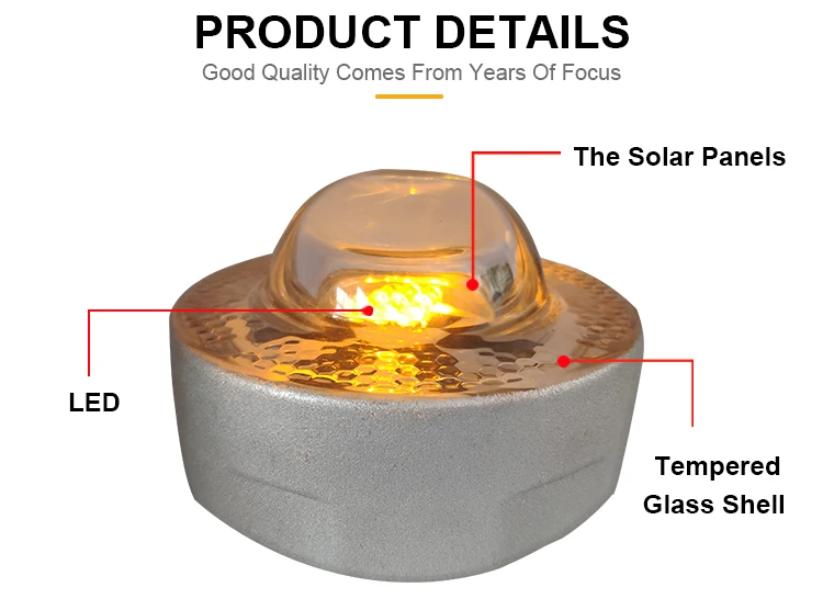 Highway Roadway Amber Red LED Raised Pavement Marker Lights Toughened Tempered Glass Solar Road Stud