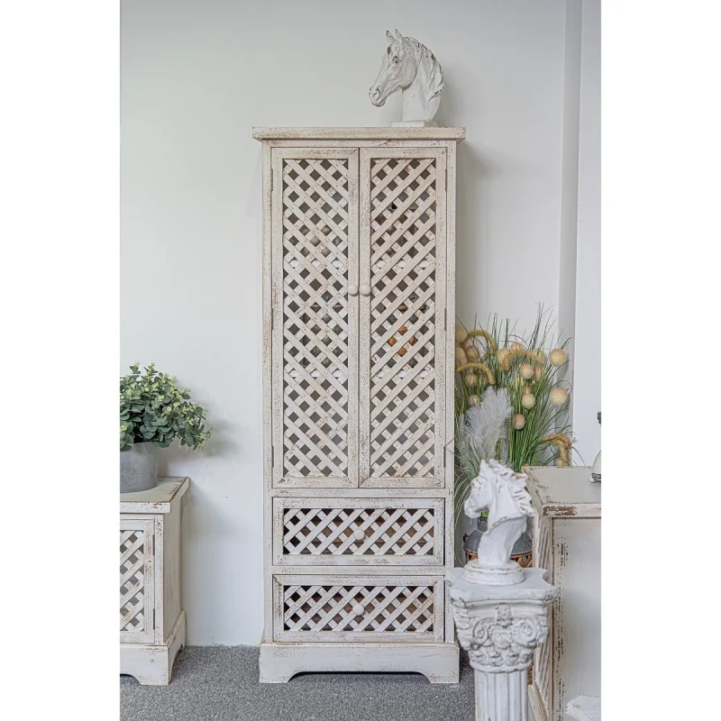 INNOVAHOME factory outlet thin solid wood tall white washed storage cabinet for living room