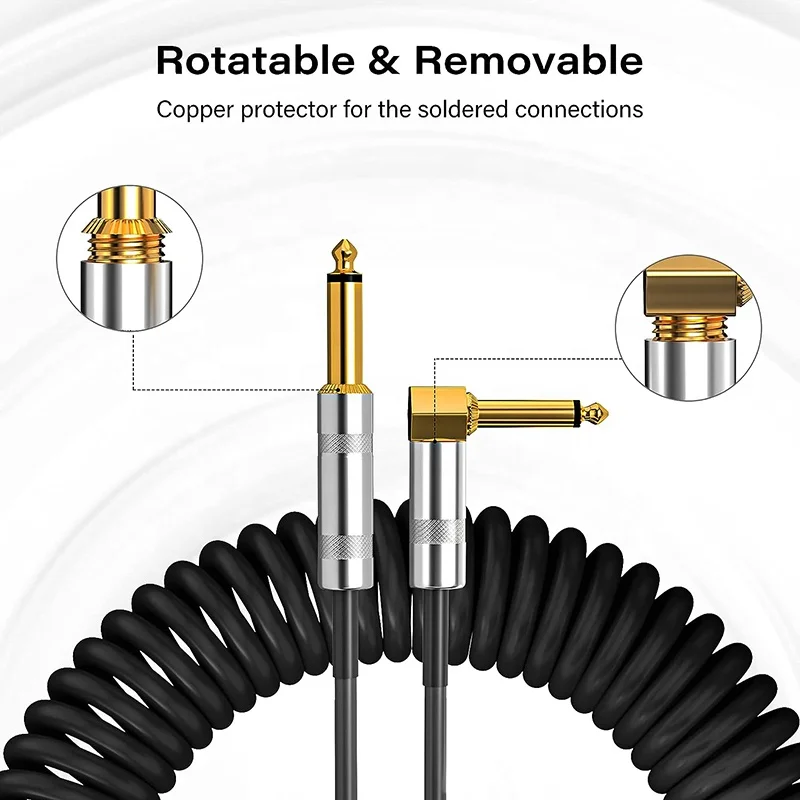 Xput 6.35MM Audio Spiral Coil Spring Guitar Right Angled Jack To Jack Coiled Cable 1M 2M 3M 5M 10M 15M 20M 30M