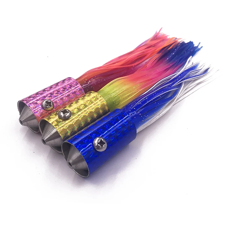 Heavy duty stainless steel rattle head trolling fishing lure mylar skirt wholesale tuna lure saltwater game fishing tackle