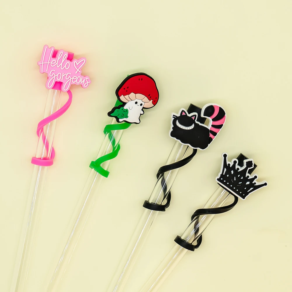 8mm Wholesale Custom Rubber Dustproof sealed Suitable pink Valentine Gift Straw Cover Cute Animal Topper