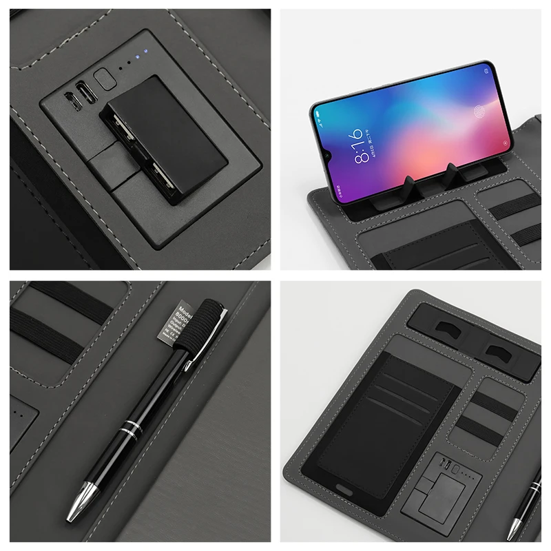 New Design Wholesale A5 15W Wireless Charger and Super Fast Charging Power Bank Notebook Custom logo With Exquisite Gift Box