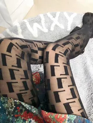 Designer Letters F  Print Ladies Tights Stocking Sexy  Mesh Breathable Black Pantyhose for Women