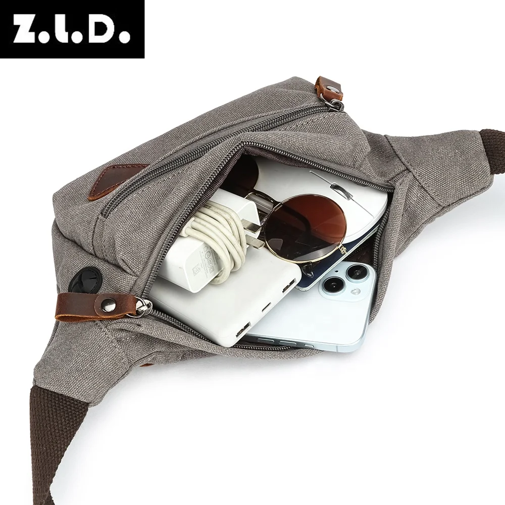 ZUOLUNDUO Solid color canvas leather wallet leather fanny pack for men