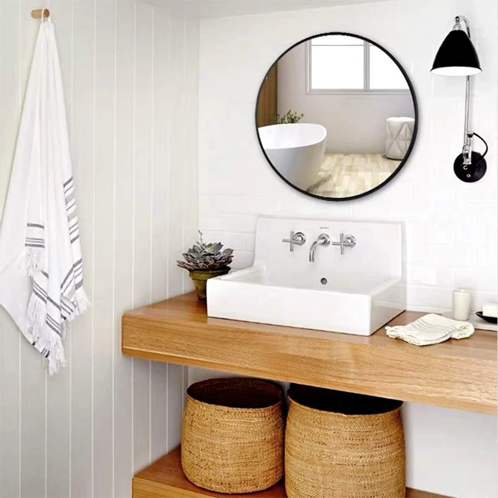 High Quality Modern round Black Metal Mirror with Brushed Frame Home Decor Wall Mirror