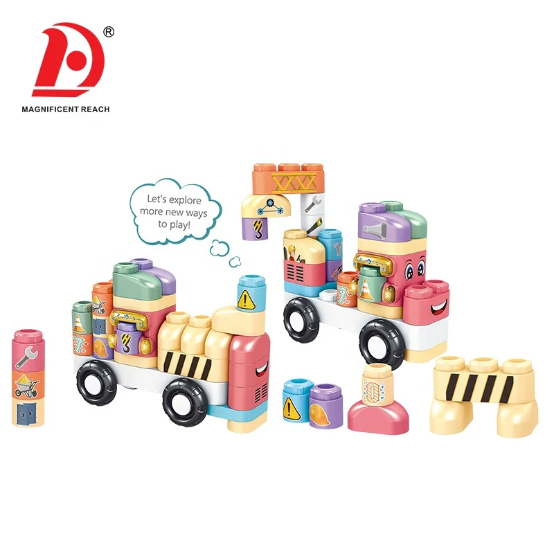 Shantou Children Stem Gift Baby Cartoon City Traffic Car Model DIY Plastic Stacking Blocks Set Big Particle Blocks Toys For Kids