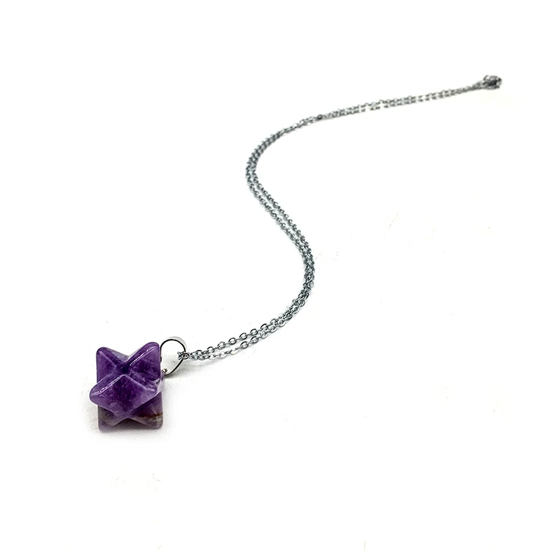 Wholesale Hot Sale natural stone Meditation Spiritual Healing amethyst Crystal Merkaba Star Pendant For women gift