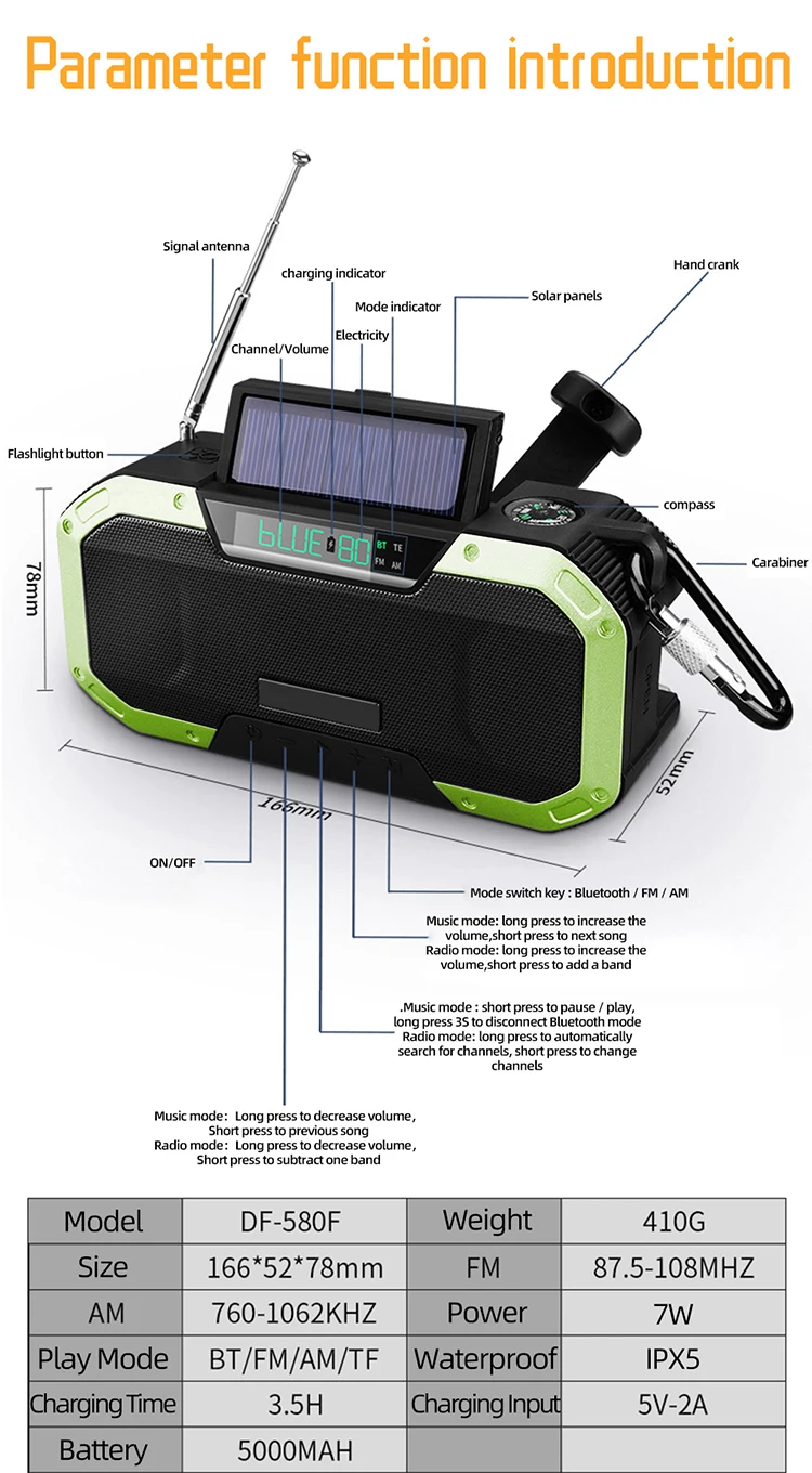  Emergency Receiver Android Universal Back Up Radio Vw Multifunction Radios With Manual Power /Solar Charge