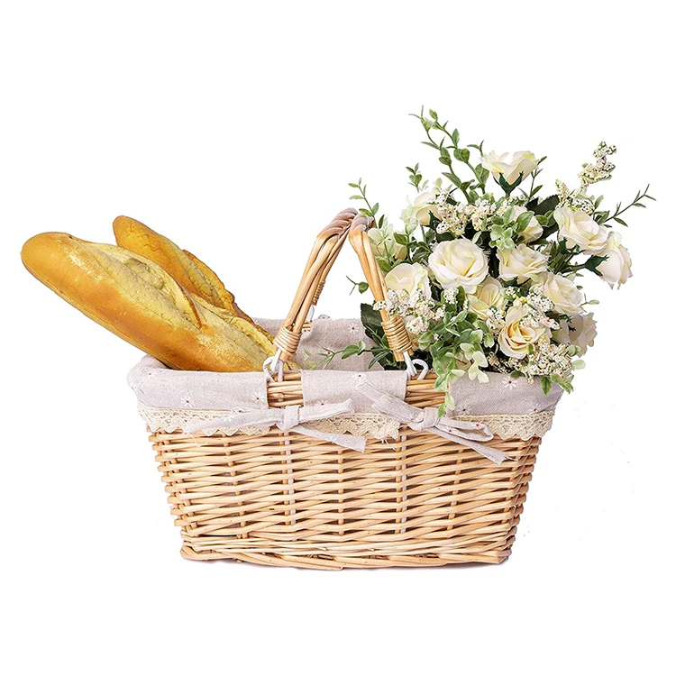 Подарочные корзины для пикника из ивы 2021 маленькие с тканевой подкладкой