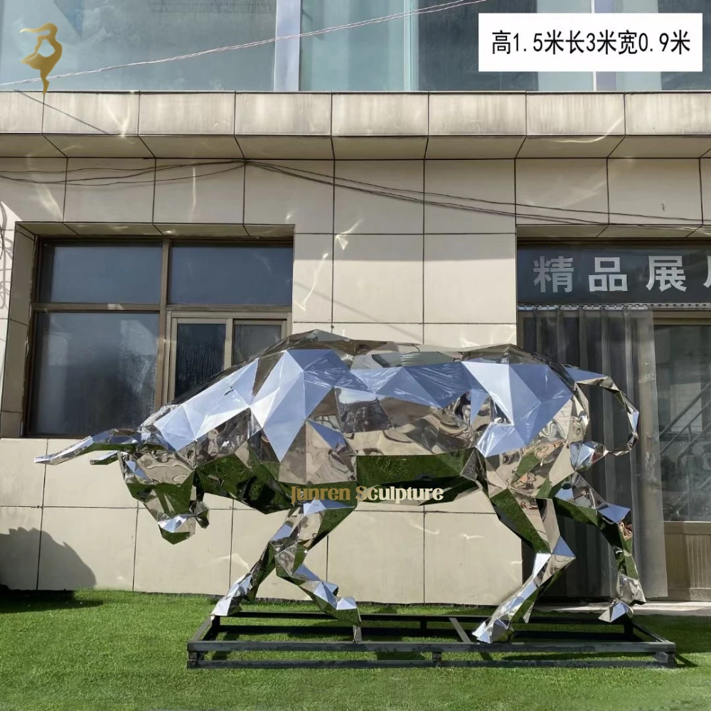 Big size mirror polished stainless steel wall street bull sculpture Chicago metal animal bull statue for sale