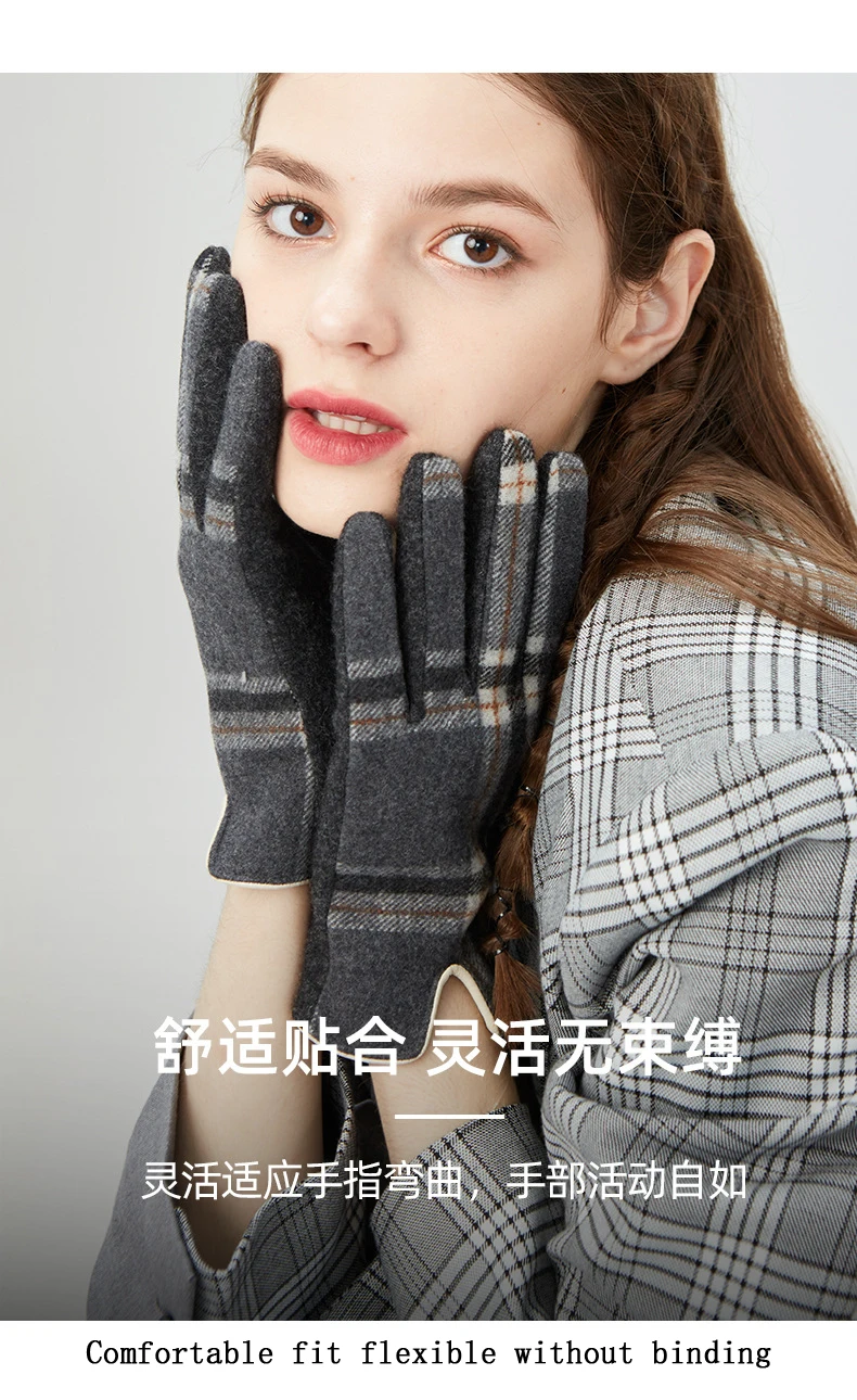 Женские Модные клетчатые перчатки для сенсорного экрана зимние теплые плотные шерстяные варежки для сенсорного экрана