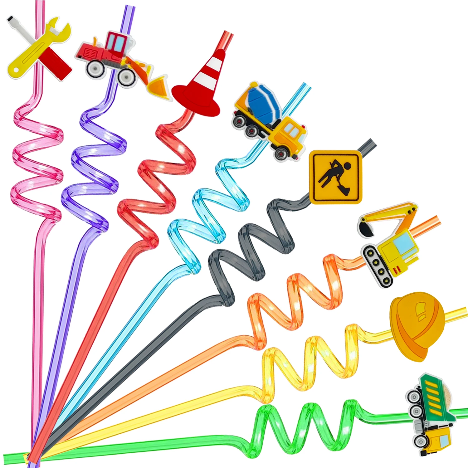 Transportation Car Construction Theme Plastic Straws Reusable Transportation Straws For Party Favors Supplies Gift