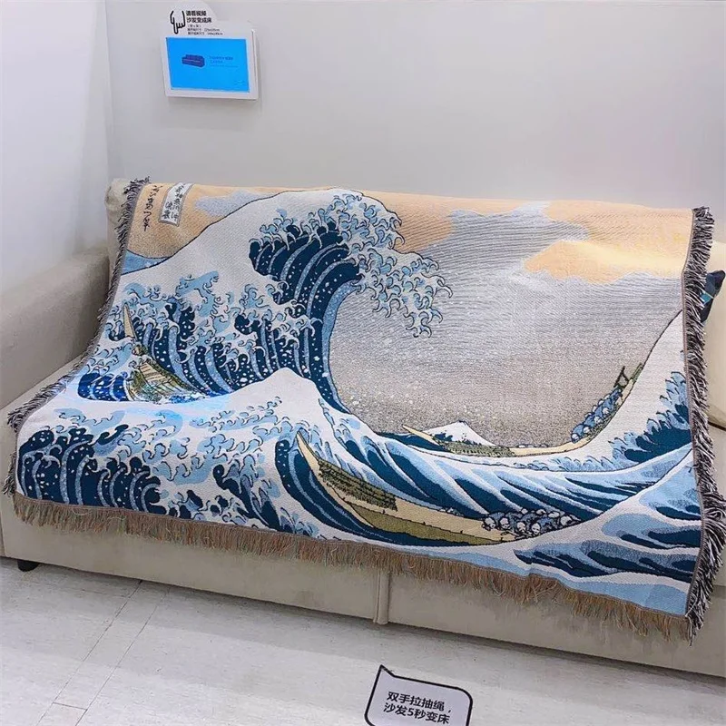 Жаккардовый хлопковый гобелен с логотипом дизайна, Тканое покрывало для кушетки