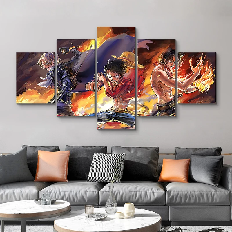 Hot sale 5 panels home decor canvas painting set Japanese style 3d anime poster wall art with stretched frame