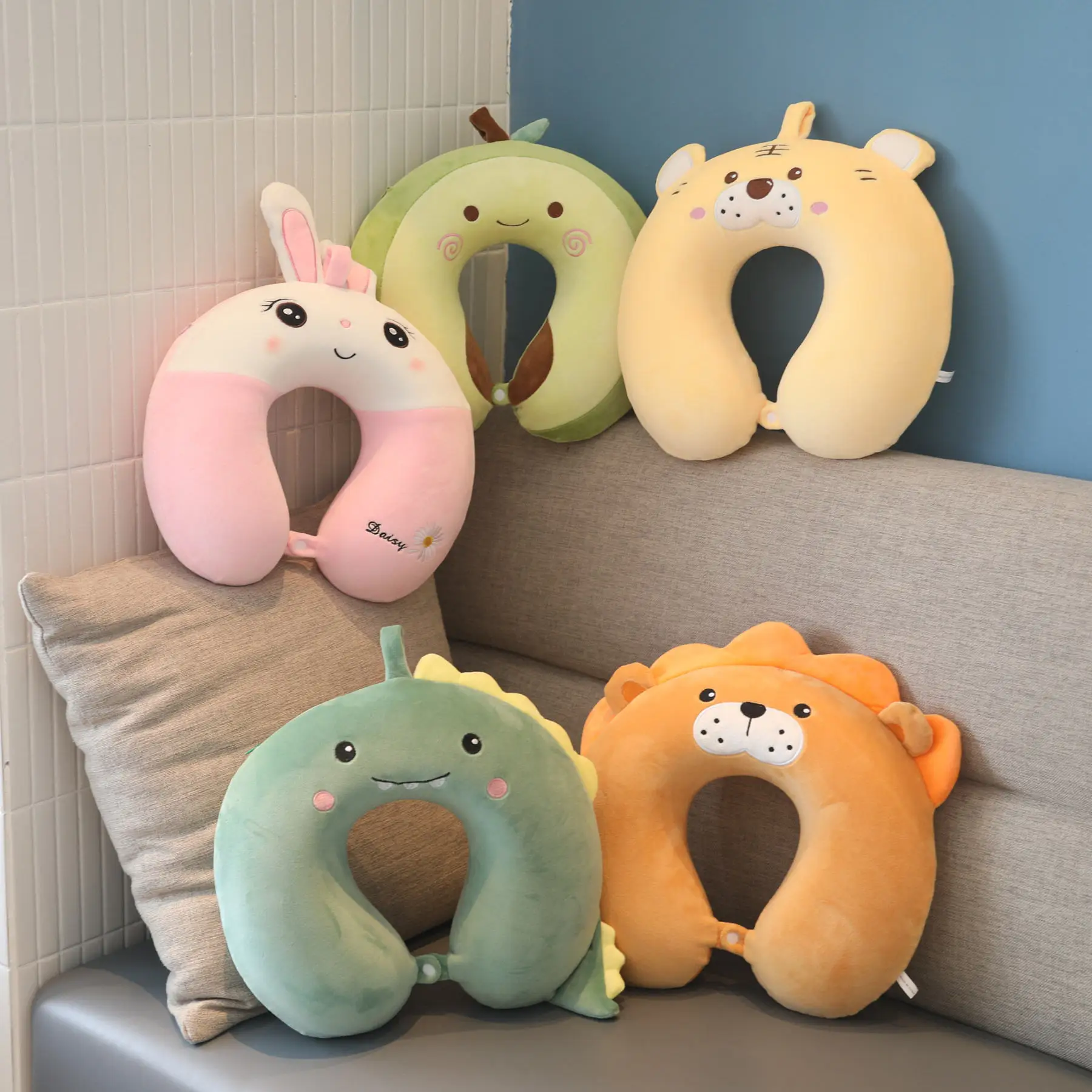 factory Outlet Cute Bear Lion Dinosaur avocado neck pillows car neck Office nap U-shaped Animal fruit Neck pillow