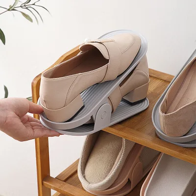 Double-layer upper and lower space adjustable high-heeled shoe storage rack with grain non-slip shoe rack shoe organizer rack