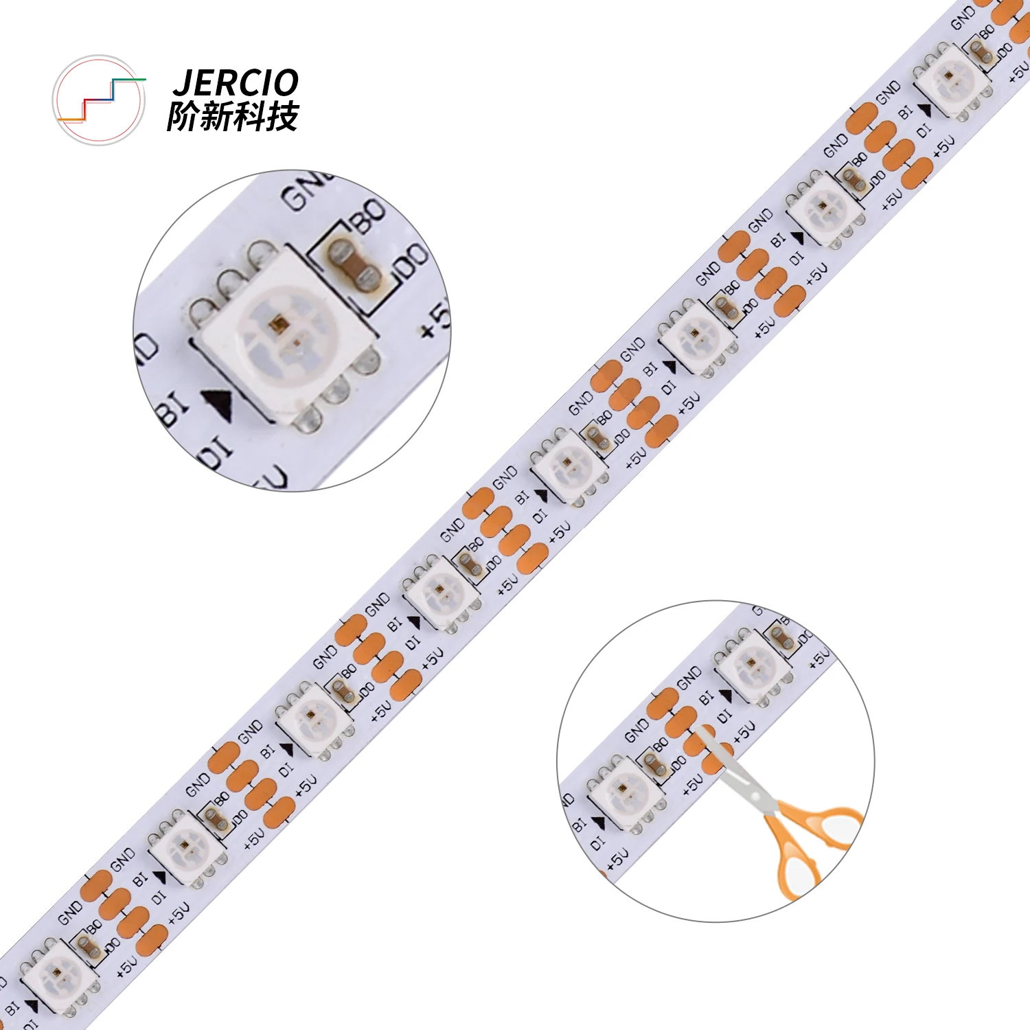 JERCIO SK6815 / WS2815 / GS8208 Built-in IC Programmable  DC12V break point continuous transfer RGB Flexible LED Strip