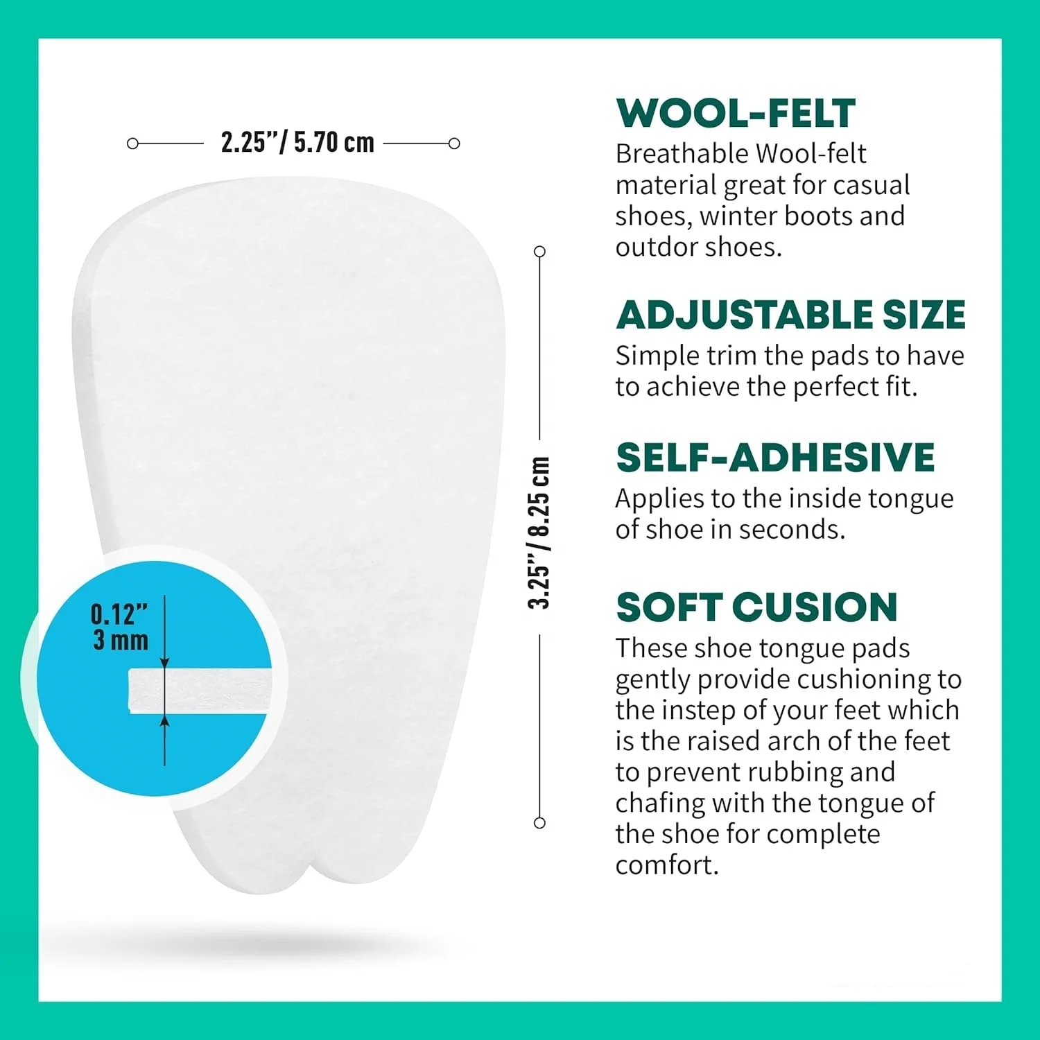 Small Medium Large Extra Large Sized Adult and Children Self Adhesive Felt Tongue Pads for Shoes