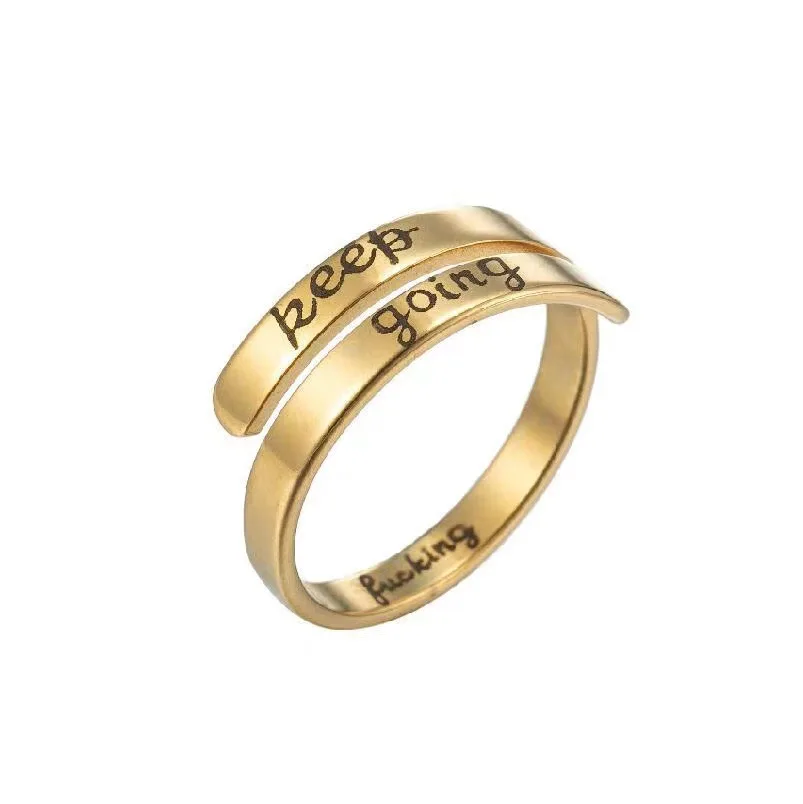 Custom Non Tarnish Silver 18K Gold Plated Stainless Steel Classic Engraved Hope Faith Love I Am Enough Rings Jewelry for Women