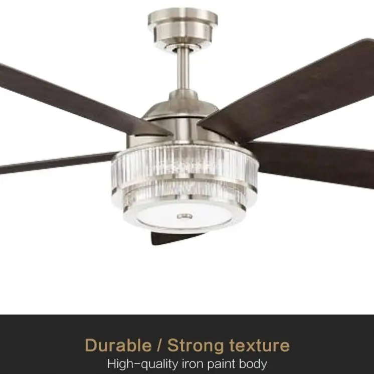 Simple American Style Decorative Crystal Luxury Chandelier Bedroom Remote Control Ceiling Fan Light