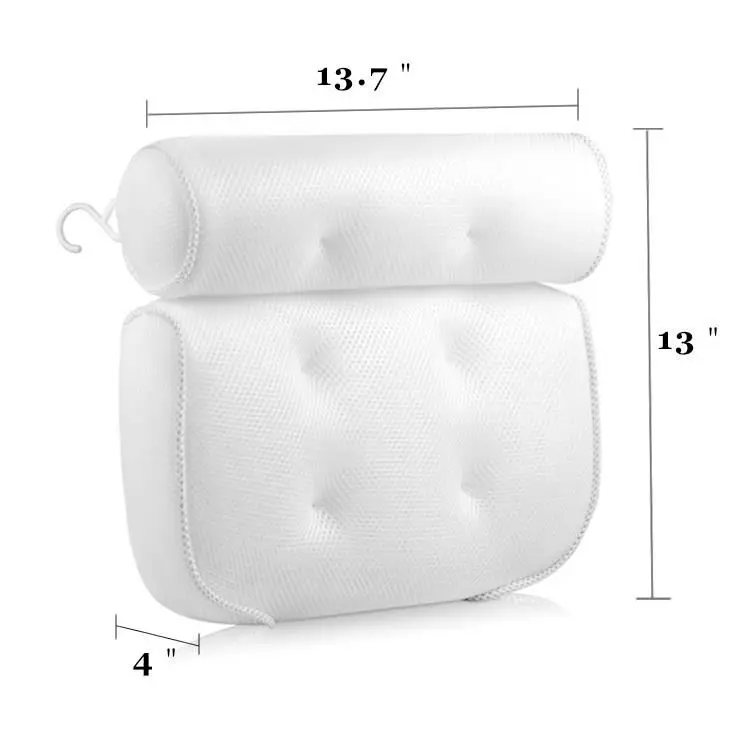 Premium Quality Custom Soft and Quick Dry Extra Thick Non-Slip Bath Tub Pillow 3D Mesh Spa Bath Pillow with Suction Cups