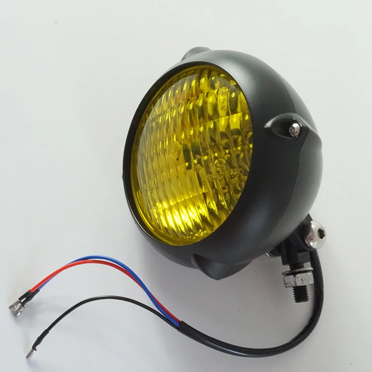 Винтажная миниатюрная 4,5 дюймовая матовая черная фара с галогенной лампой H4 для мотоцикла, велосипеда, скутера, передняя фара с прозрачными линзами