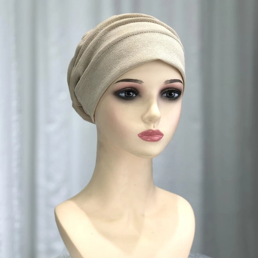 Instant Hijab With Silk Inner Cap Muslim jersey modal Underscarf wide pleated Women Islam Undercap Hijab