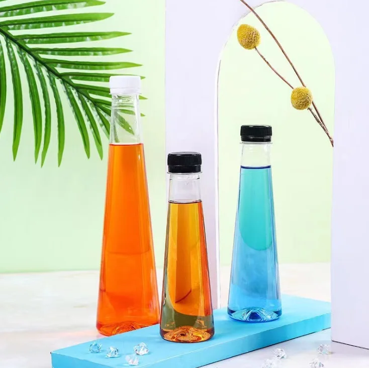 8oz 12oz 16oz conical shape reusable disposable plastic juice bottle beverage container with tamper evident cap