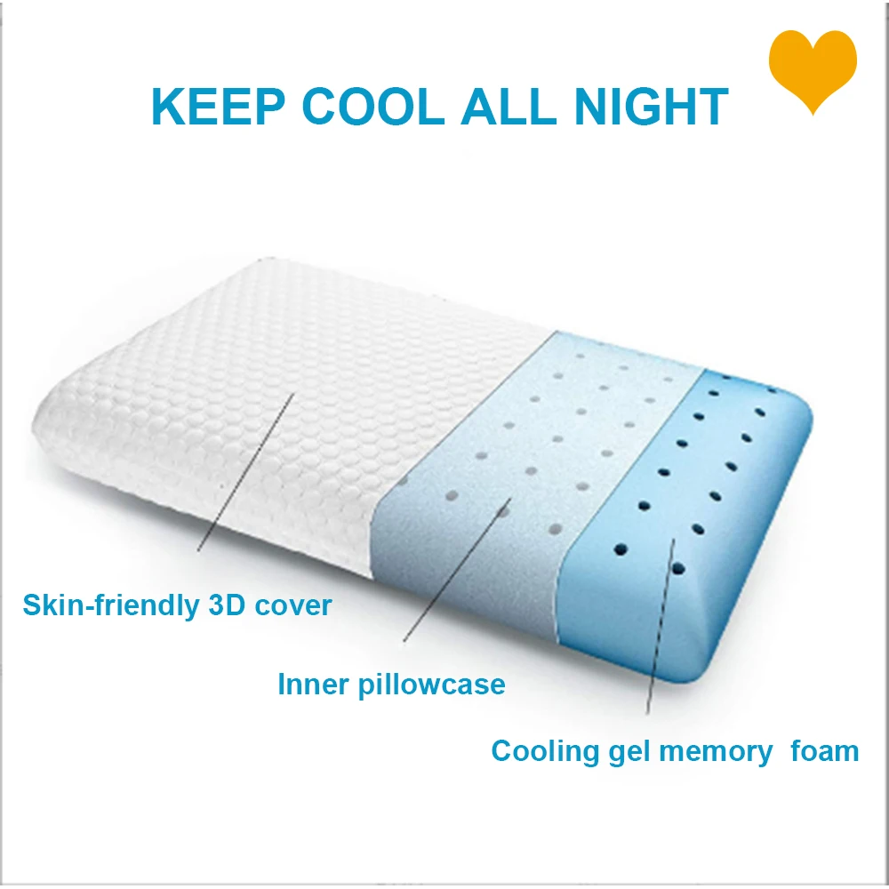 COOLING Cervical Cold Memory Foam Sleeping Pillow Anti Wrinkle Ventilated Gel Memory Foam Cool Pillow Back Sleeper Bamboo 30 Rectangle