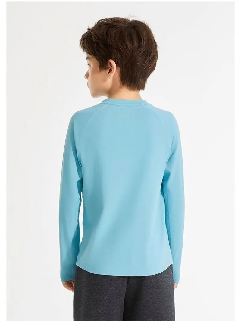 2024 new Autumn and winter  round neck long sleeve soaking wet air elastic with solid color quick dry sports T-shirt for boys