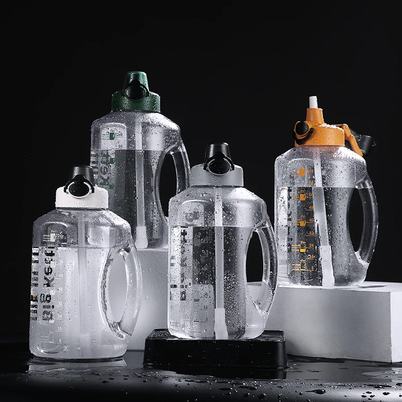 2.7L PETG мотивирующая многоразовая пластиковая бутылка для воды с широким горлышком, прозрачная бутылка для воды для спортивного зала, галлонов