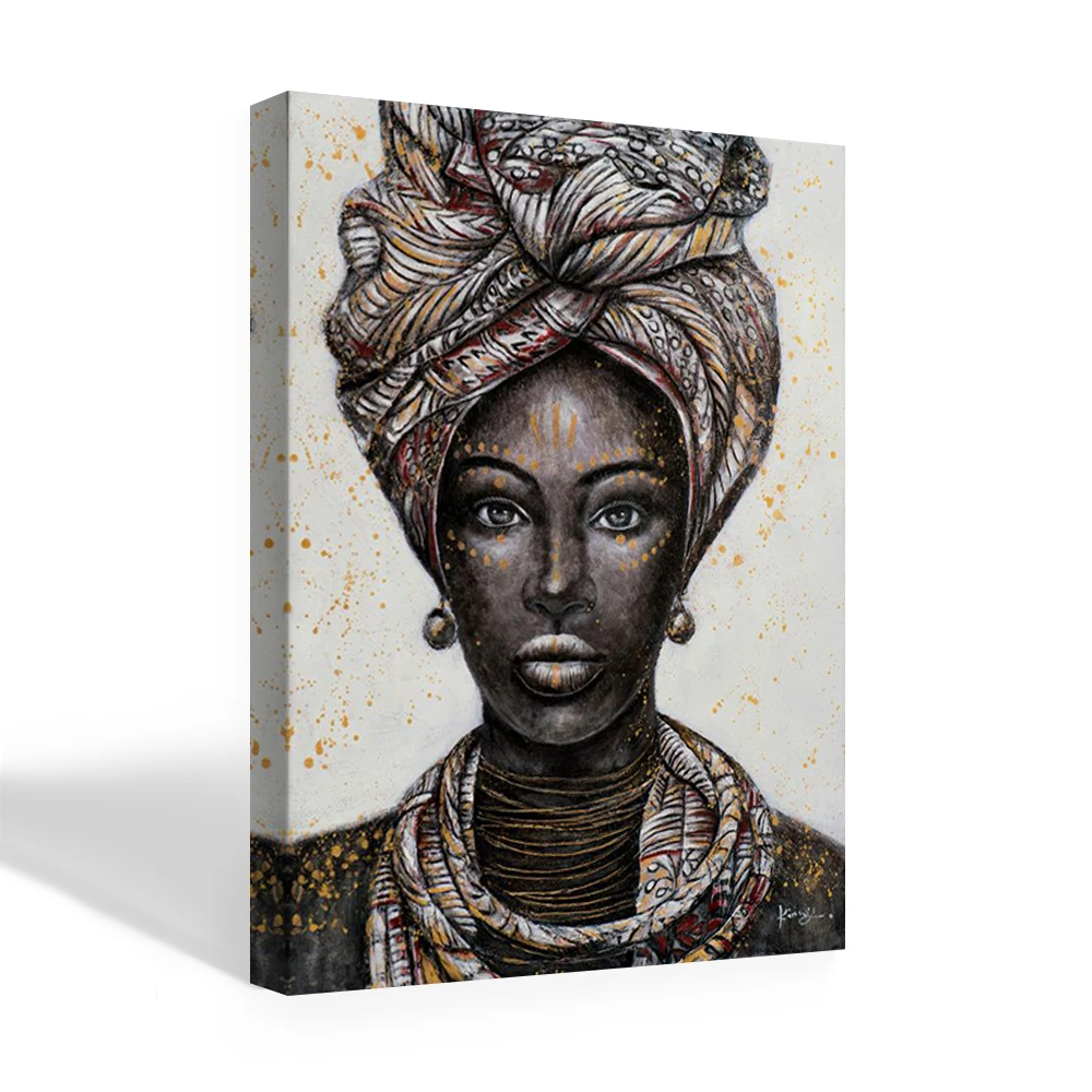 
Wholesale home wall decor African American woman portrait culture painting canvas wall art 