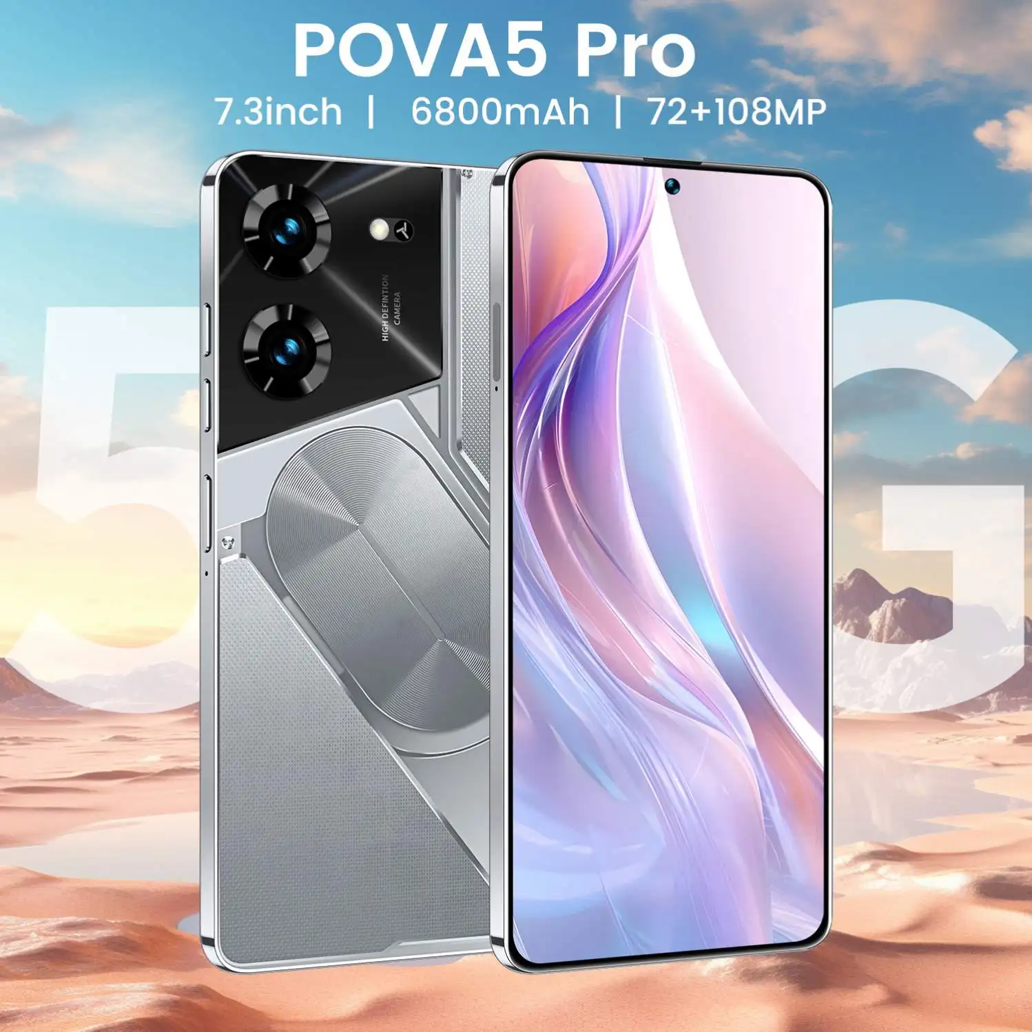 Hot Selling POVA 5 Pro Original 7.3 Inch 5G Smartphone 16GB+1TB 6800 mAh Android 13.0 Mobile Phone SmartPhone