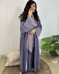 2 Piece Middle east Dubai Gulf Ramadan Shiny Luxury Embroidery Islamic Muslim Feather Abaya With Hijab
