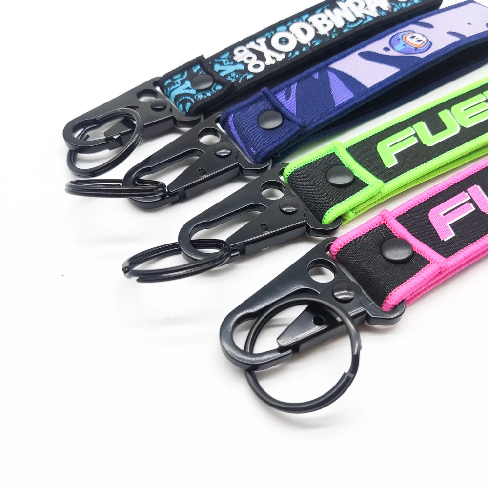 Hot Sale Promotional Custom Logo Embroidery Rfid Jet Tag Fabric Keyring Woven Keychain