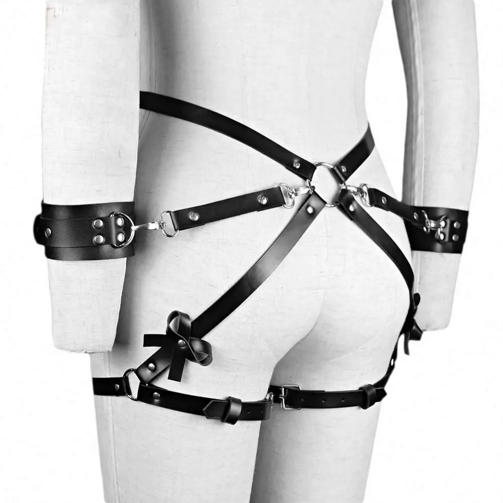 Woman Bondage Harness Tools Couples Handcuffs Buttocks Leather Bow Garter Belt Bondage Erotic Accessories Belt