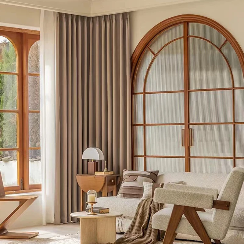 Wholesale brown  Modern Chiffon  Herringbone Chenille Curtains Thickened Full Blackout Curtains for Living Room